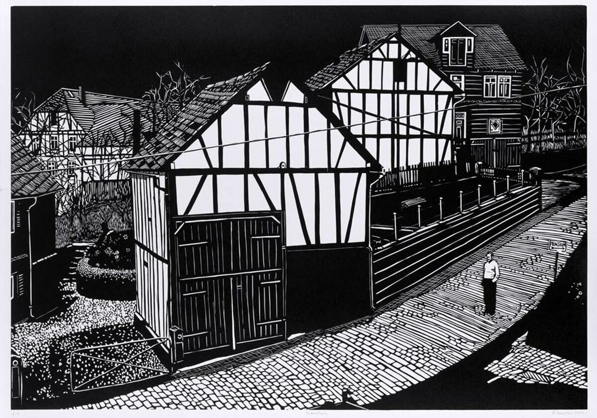 Katharina Immekus (* 1970) Mudersbach 2007, Linolschnitt Förderankauf der Kulturstiftung des Freistaates Sachsen 2009 Kunstfonds, Staatliche Kunstsammlungen Dresden Foto: Herbert Boswank © VG Bild-Kunst Bonn 2023